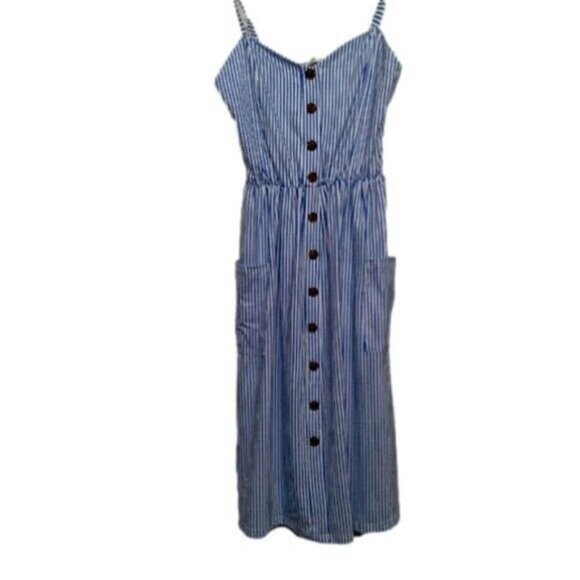 ANGASHION Striped Strap Dress Blue White Medium - Picture 1 of 5